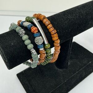Boho Wooden Beaded 4 piece Bracelet Set | Earth Tone Stack | Stretch